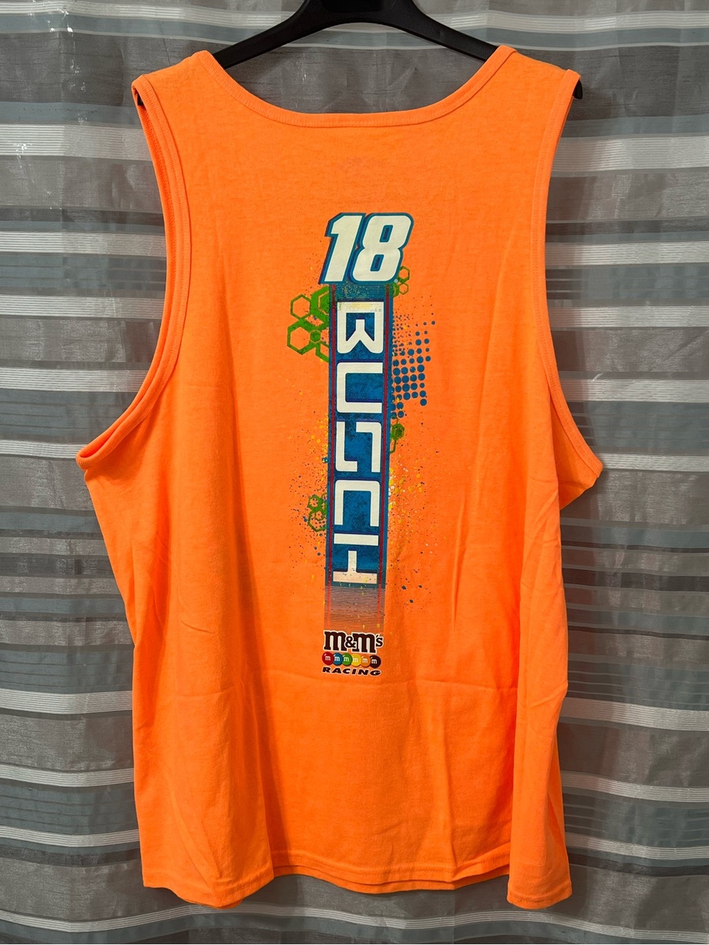 Kyle Busch #18 M&M Racing Nascar Neon Orange Graphic Tank Top - Picture 2 of 10